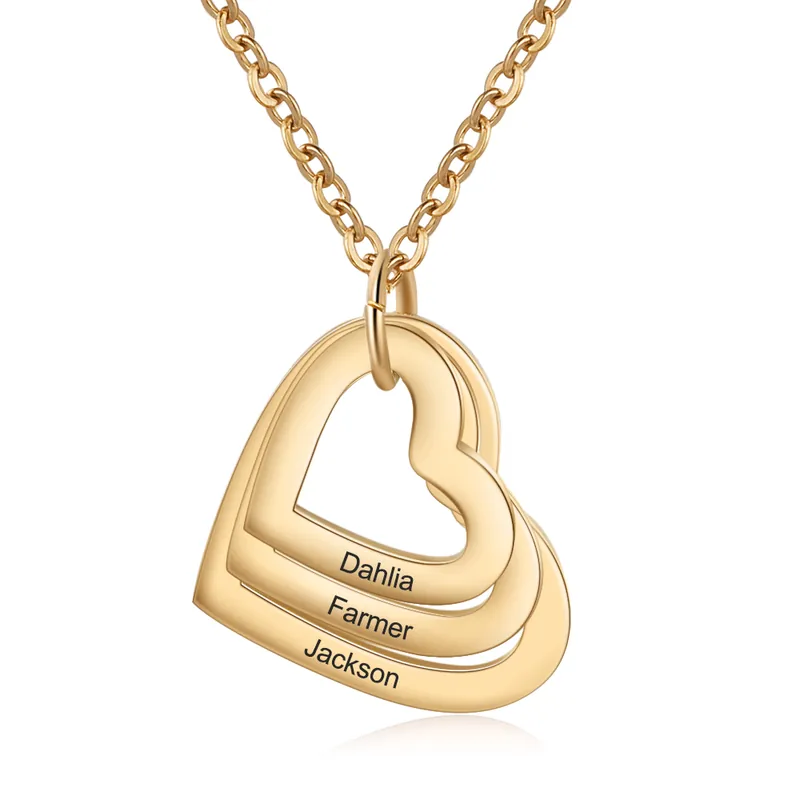 Collier Personnalisé 3 Prénom Gravé Triple Coeur|Jessemade Usine Directe