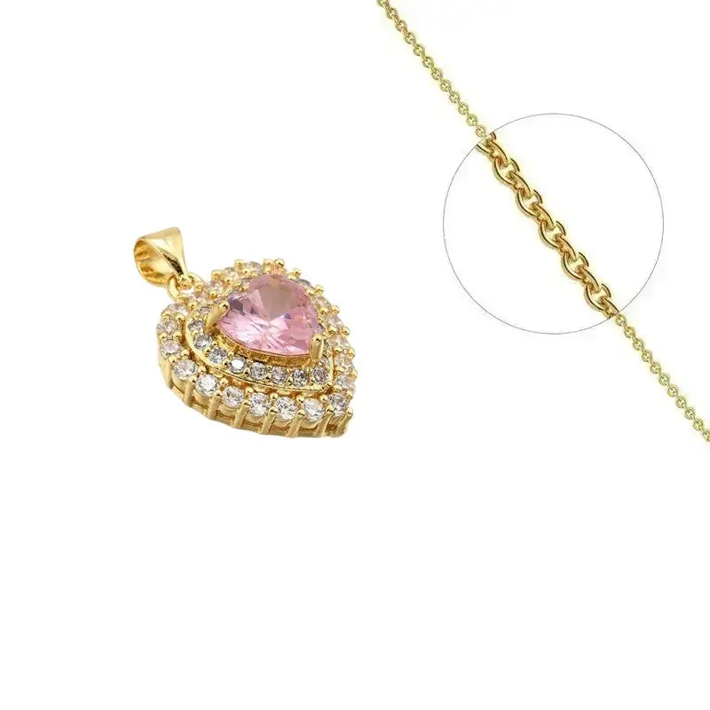Expédition Rapide Collier doré chaîne et pendentif joli cœur rose orné de zirconiums sertis