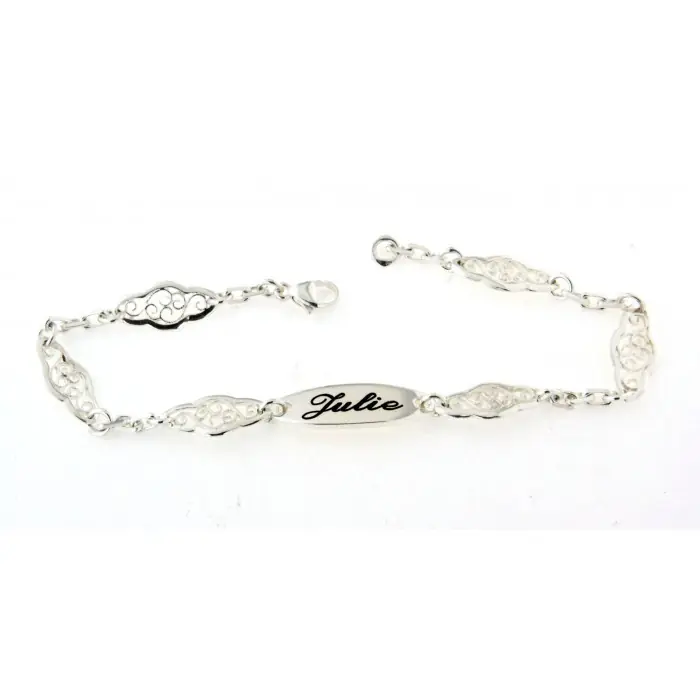 Promotion Saisonnière Gourmette argent motif ancien avec prénom