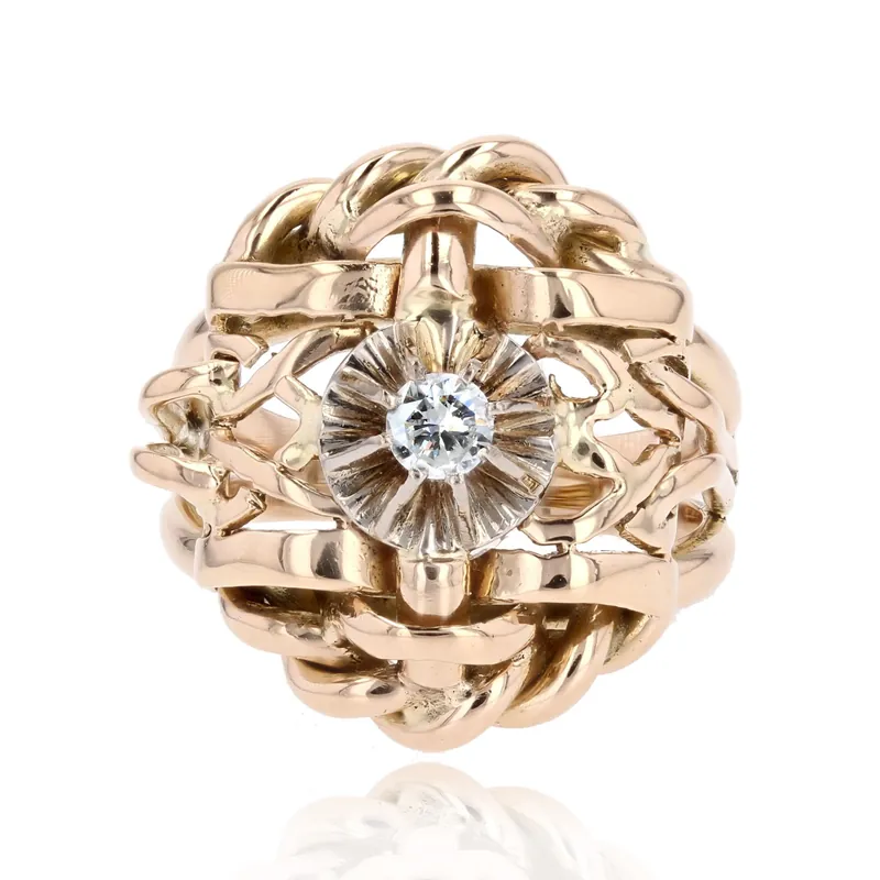 Super Prix Bague vintage or entrelacé et diamant