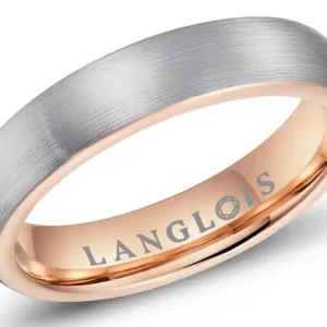 Jonc Tafeta 4mm satiné blanc et intérieur rose gold en tungstène pour femme Prix Cassé
