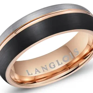 Expédition Rapide Jonc Jazz 5 mm trois tons linéaire satiné et poli en tungstène pour femme