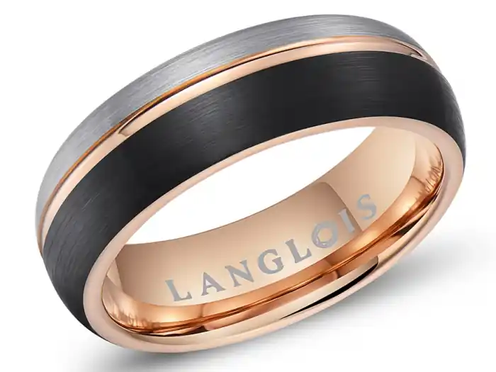 Expédition Rapide Jonc Jazz 5 mm trois tons linéaire satiné et poli en tungstène pour femme