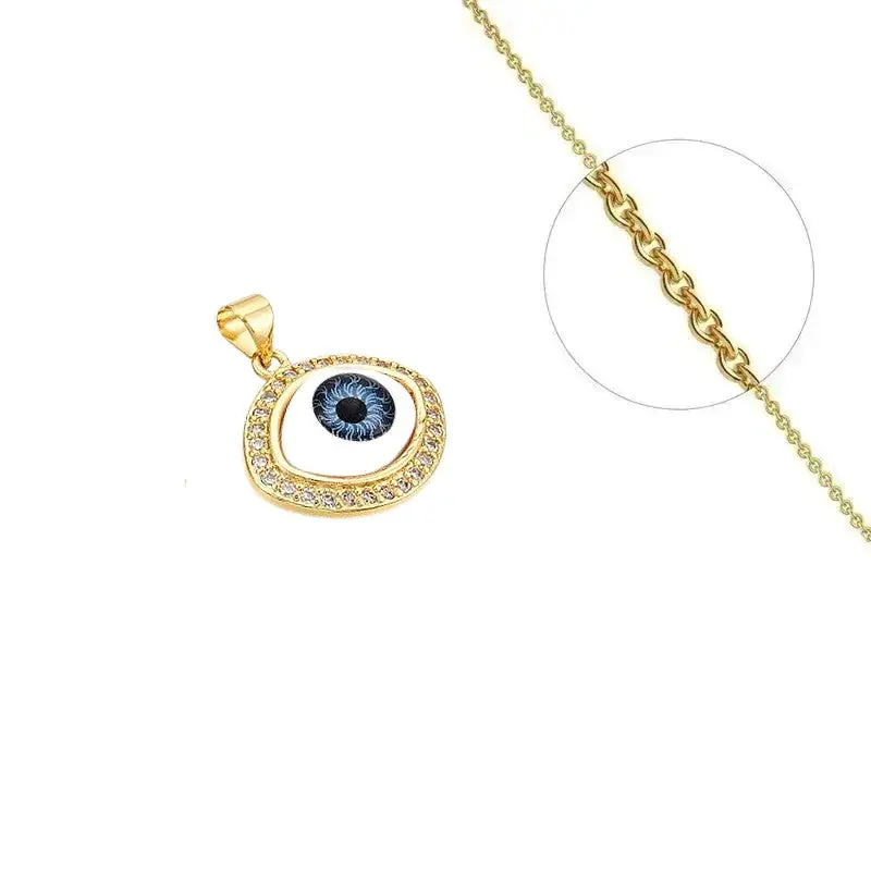 Collier doré chaîne et pendentif œil oriental orné de zirconiums sertis Solde