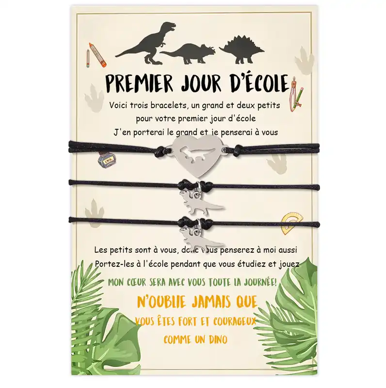3PCS Ensemble de Bracelets Dinosaure et Cœur- Cadeau Rentrée Scolaire Dernière Chance