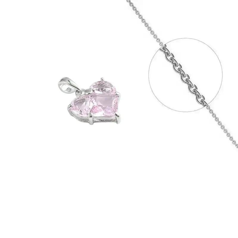 Garantie Incluse Collier rhodié chaîne et pendentif cœur orné d'un zirconiums rose sertis