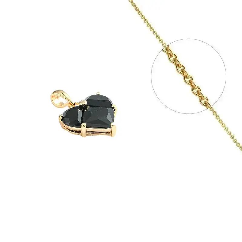 Achat Immédiat Collier doré chaîne et pendentif cœur orné d'un zirconiums noir sertis
