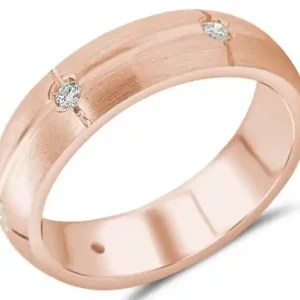 Fait Main Jonc Eriko à diamants de style éternité bombé et rainures en or rose 14k pour femme