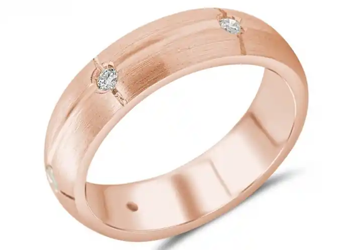 Fait Main Jonc Eriko à diamants de style éternité bombé et rainures en or rose 14k pour femme