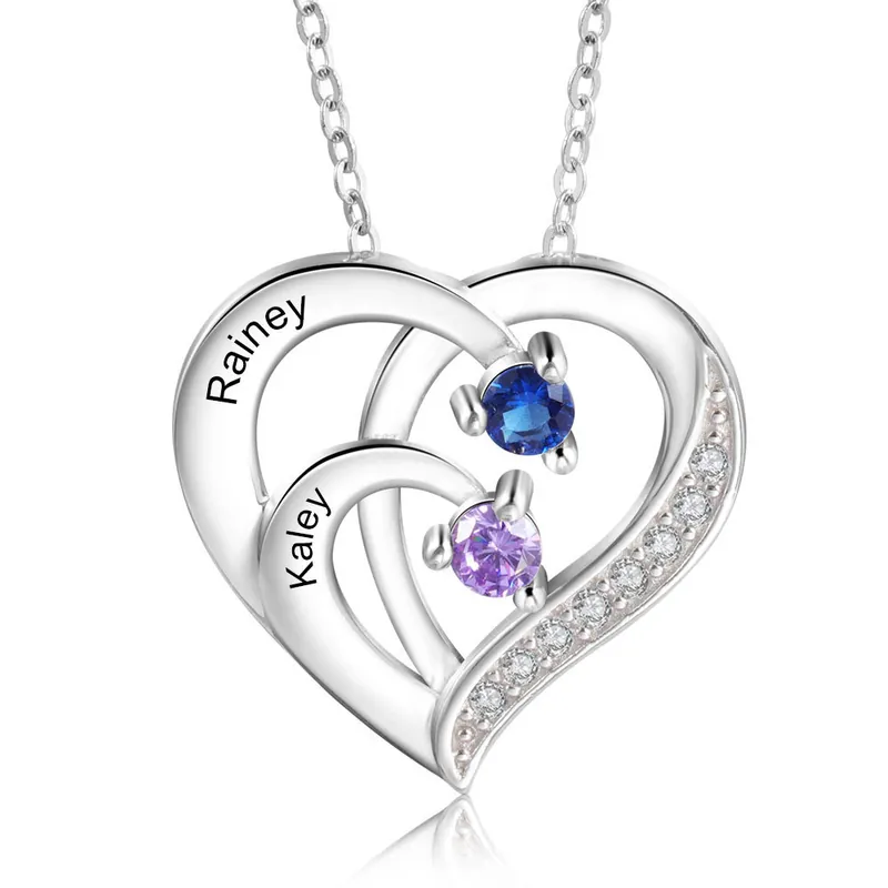 Collier Coeur 2-4 Prénom Personnalisé avec Pierre de naissance en Argent 925|Jessemade Prix Choc