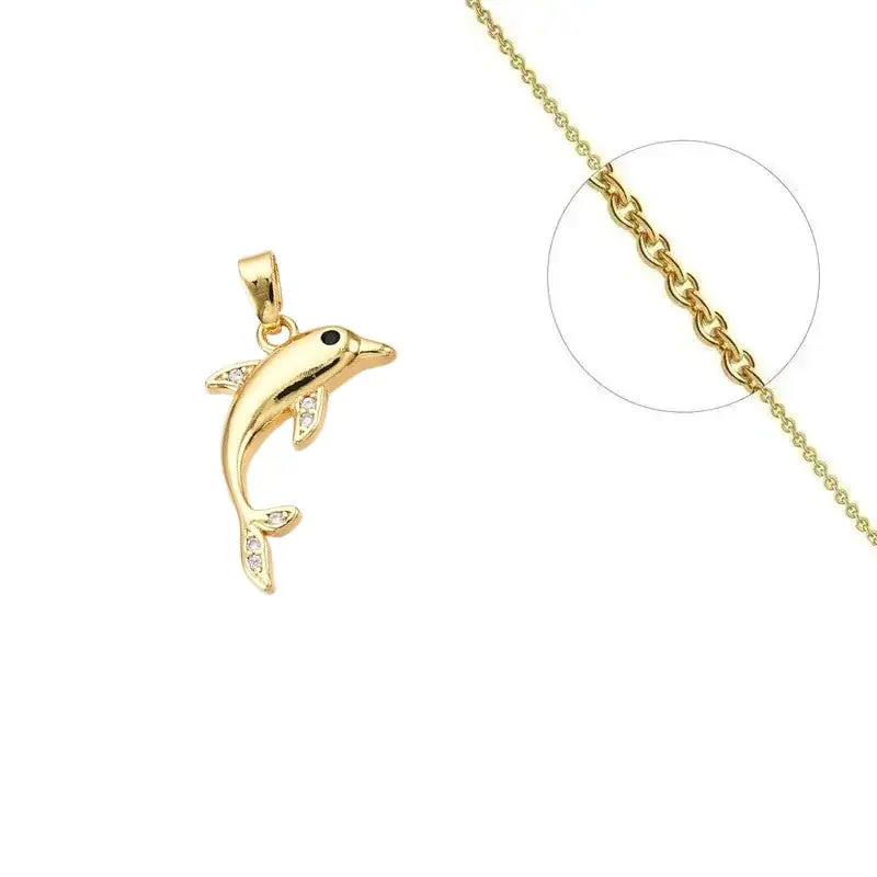 Livraison Gratuite Collier doré chaîne et pendentif dauphin orné de zirconiums sertis