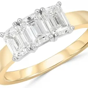 Premium Bague Nansen trinité diamants de laboratoire taille émeraude en or jaune et blanc 14k pour femme