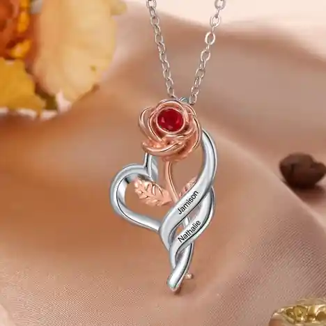 Collier Coeur rose 2 Prénom Personnalisé avec pierre de naissance|Jessemade Prix Promo