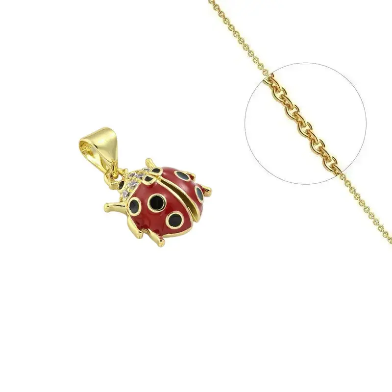 Collier doré chaîne et pendentif coccinelle rouge à points noirs orné de zirconiums sertis Achat Immédiat
