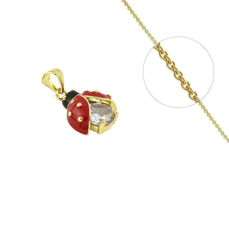 Haute Qualité Collier doré chaîne et pendentif coccinelle avec zirconiums blancs sertis