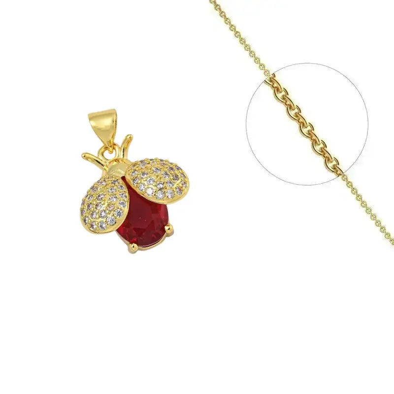 Collier doré chaîne et pendentif coccinelle avec zirconiums sertis Réduction