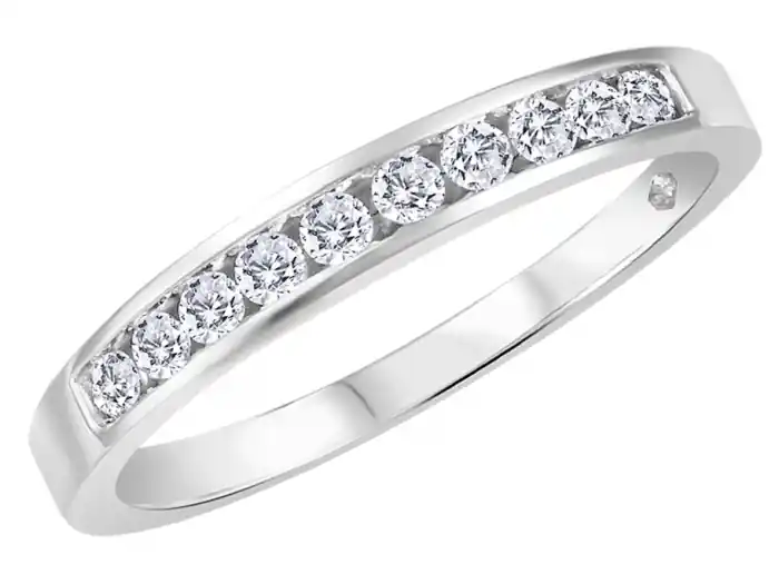 Elyza – Jonc semi-éternité diamants .10ct total sertis rail en or blanc 10k pour femme Bon Marché