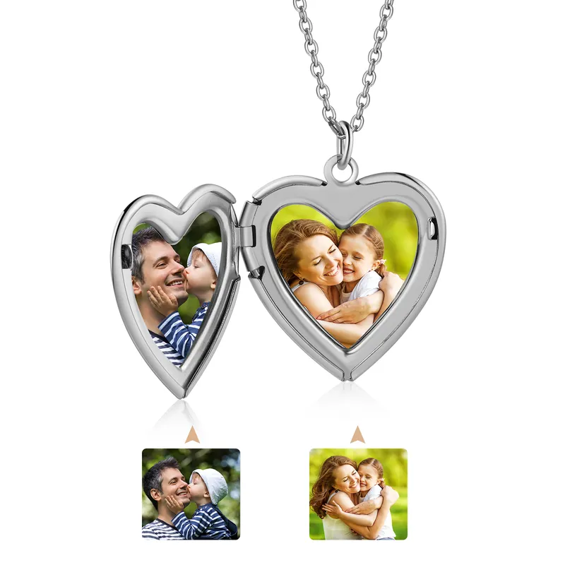 Nouvel Arrivage Collier Médaillon Cœur 1 Prénom et 2 Photo Personnalisé Collier Femme avec Fleur de Naissance | Jessemade