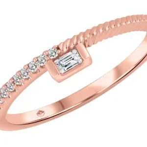 Gros Lot Bague Tiya diamant baguette solitaire pavé au design corde en or rose 10k pour femme