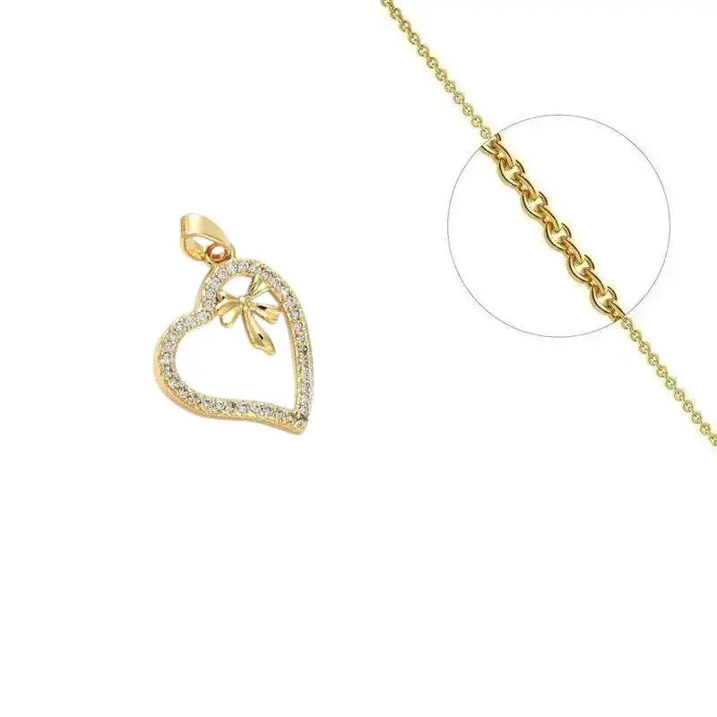 Collier doré chaîne et pendentif cœur et ruban zirconiums sertis Offre Limitée