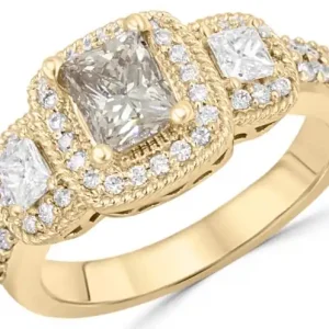 Bague Camilla trinité champagne et diamants taille princesse vintage en or jaune 14k pour femme Meilleure Vente