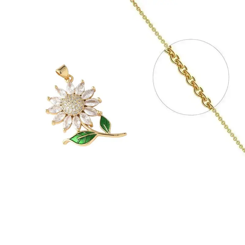 Gros Lot Collier doré chaîne et pendentif fleur émail zirconiums sertis