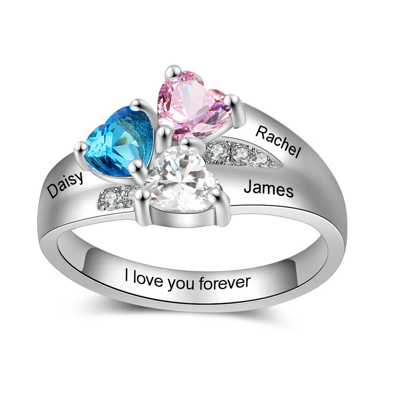 Achetez Aujourd’hui Bague 3 Prénoms avec 3 Pierres de Naissance argent sterling 925