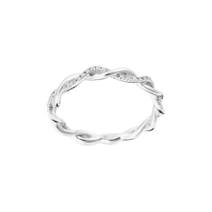Remise Bague Or Blanc 375/1000 Entortillement Diamants 0,06cts