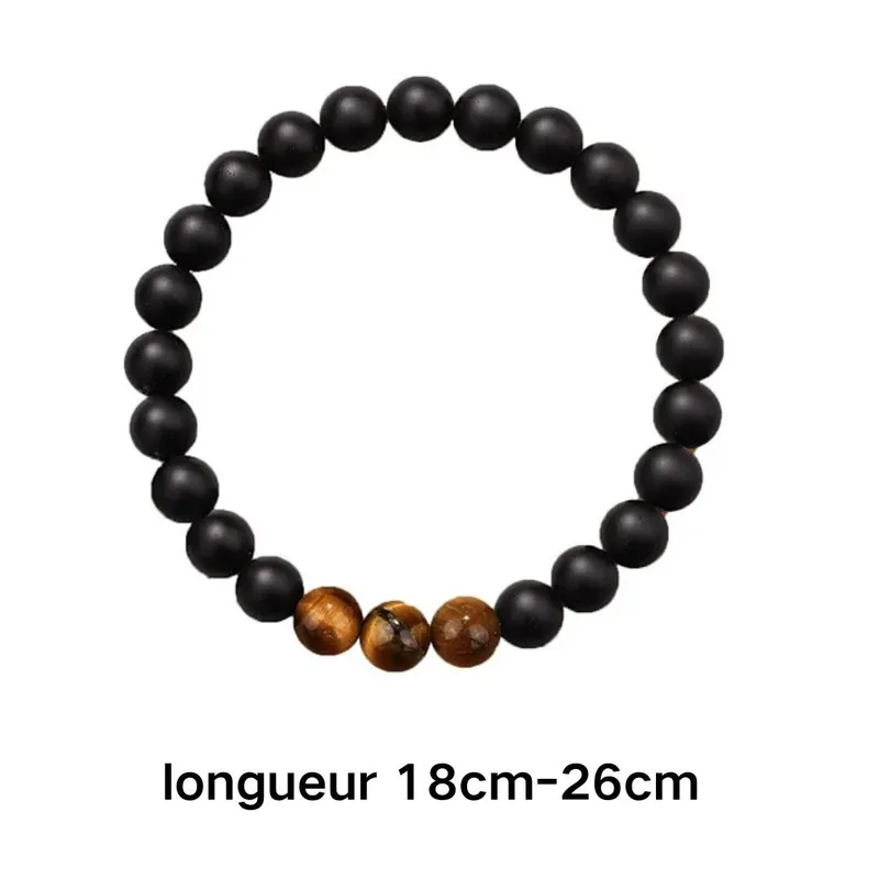 Commander Vite Bracelets Pierres Oeil de Tigre Brun et Perles noires Bracelet Homme