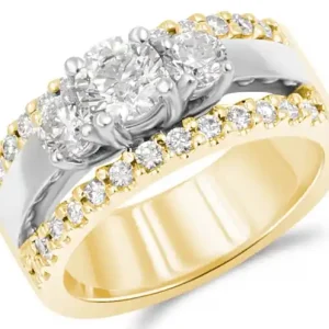 Quantité Limitée Bague Memphis trinité diamant de laboratoire central double semi-éternité en or 14k deux tons pour femme