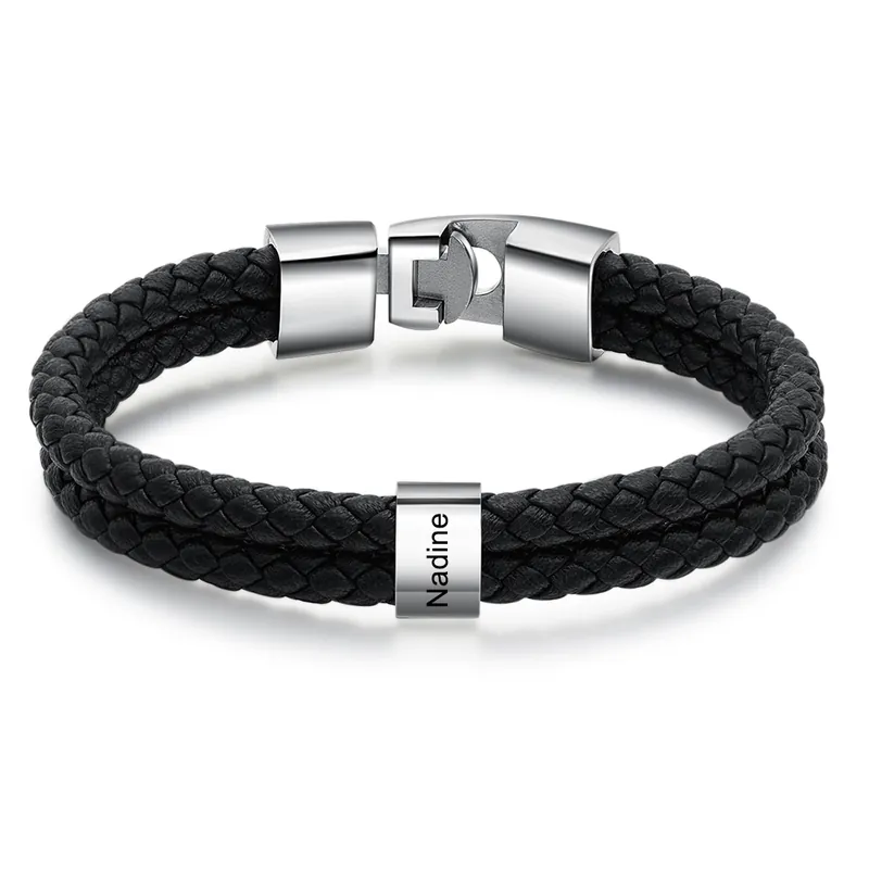 Bracelet Cuir tressé 1 Perles Prénom Personnalisé Bracelet Homme Original
