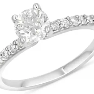 Dernier Modèle Bague Volupté solitaire pavé diamant de laboratoire central et épaulements exquis en or blanc 18k pour femme