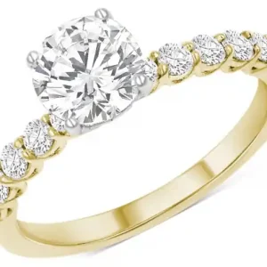 Seulement Aujourd’hui Bague Solkan solitaire pavé diamant de laboratoire profil festonné en or jaune et blanc 14k