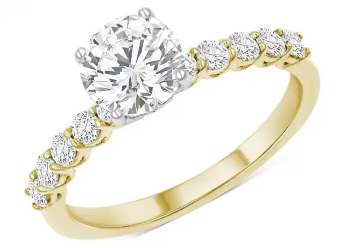 Seulement Aujourd’hui Bague Solkan solitaire pavé diamant de laboratoire profil festonné en or jaune et blanc 14k