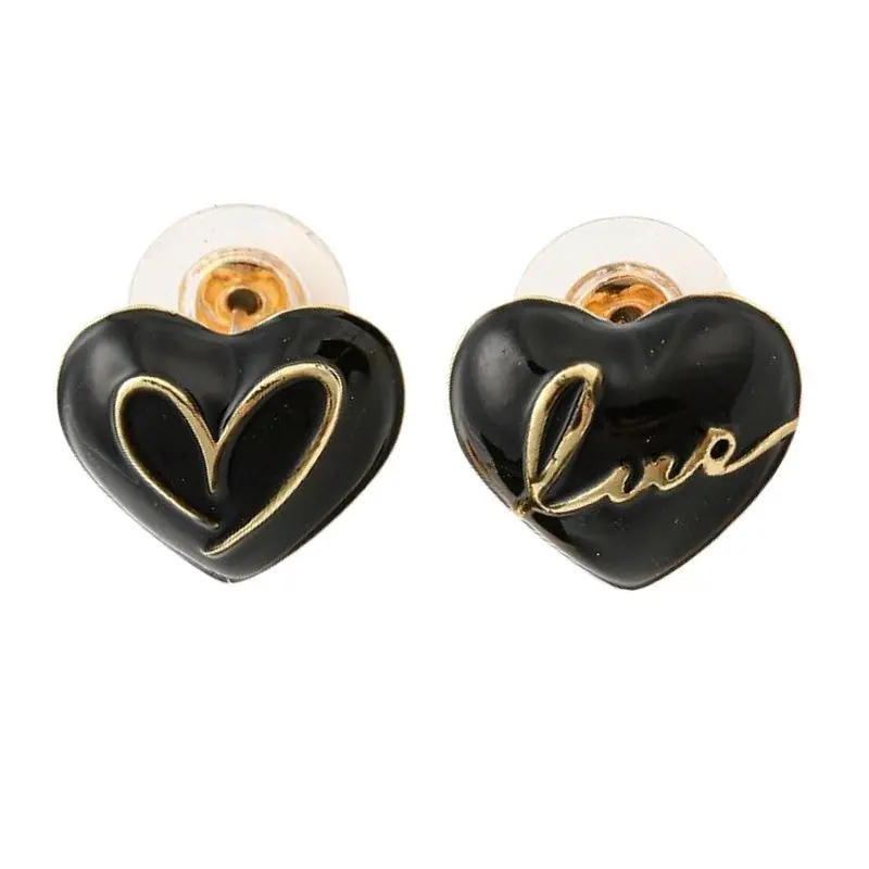 Bon Plan Boucles d'oreilles cœur love noir et or