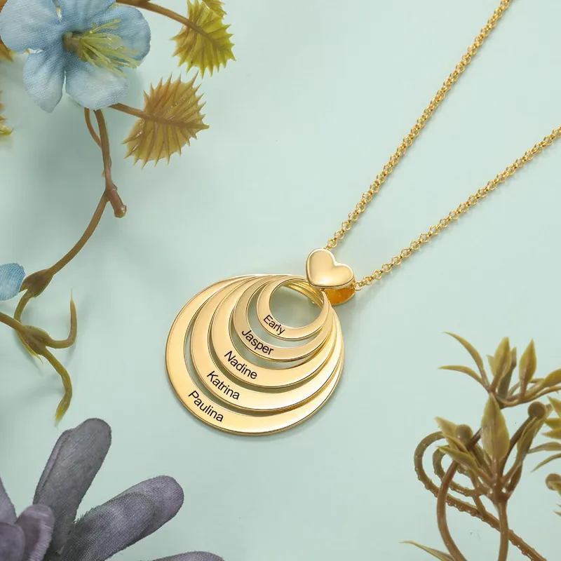 Collier Personnalisé à 5 Cercles 5 Prénoms Personnalisés Pour Famille Produit De Marque
