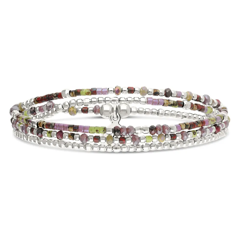 Bracelet Élastique 3 Tours Argent 925 Violet Kaki Santa-Giulia Top Vente