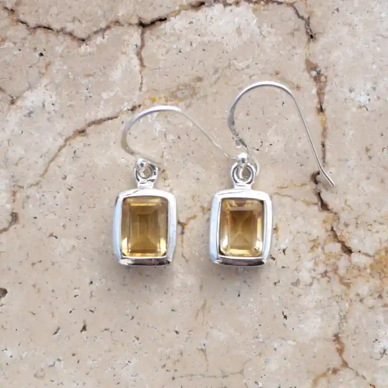 Acheter En Ligne Petites boucles d'oreilles rectangulaires pierre Citrine et argent