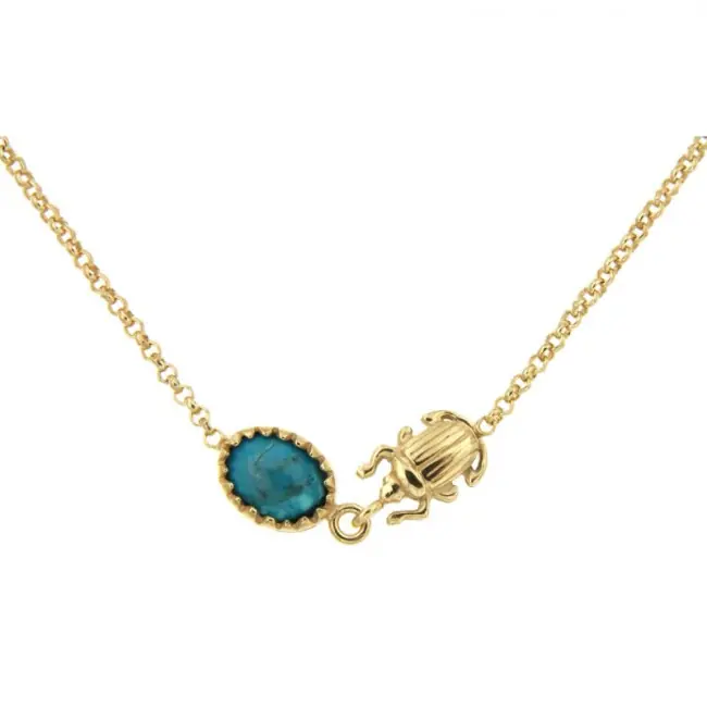 Livraison Mondiale Collier Plaqué Or KHEOPS / Scarabée Turquoise 40+2,5cm