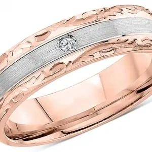 Acheter En Ligne Bague Dominique solitaire diamant massé bordures damas en or 10k deux tons pour femme
