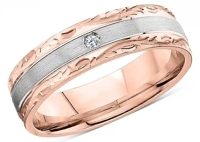Acheter En Ligne Bague Dominique solitaire diamant massé bordures damas en or 10k deux tons pour femme