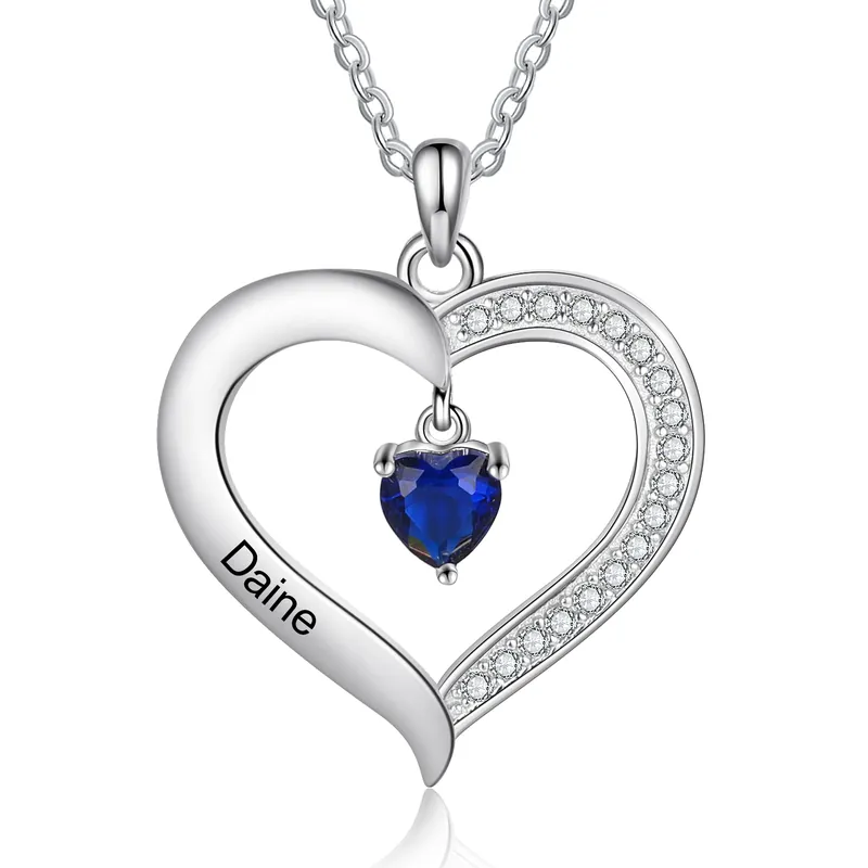 Collier Cœur Pendentif 1 Prénom Personnalisé avec 1 Pierre de Naissance|Jessemade Commande En Gros