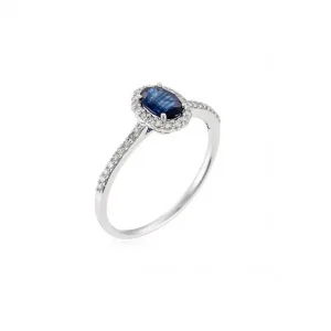 Satisfait Ou Remboursé Bague Or Blanc 375/1000 "Courtoisie" Diamant 0,14/36 Saphir 0,6