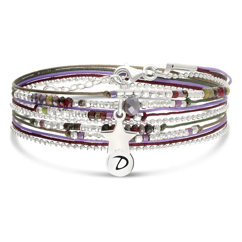 Meilleur Prix Bracelet 2 Tours Argent 925 Violet Kaki Atlanta Étoile Gravable