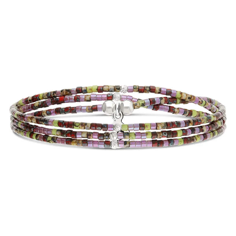 Acheter En Ligne Bracelet Élastique 3 Tours Argent 925 Miyuki Violet Kaki