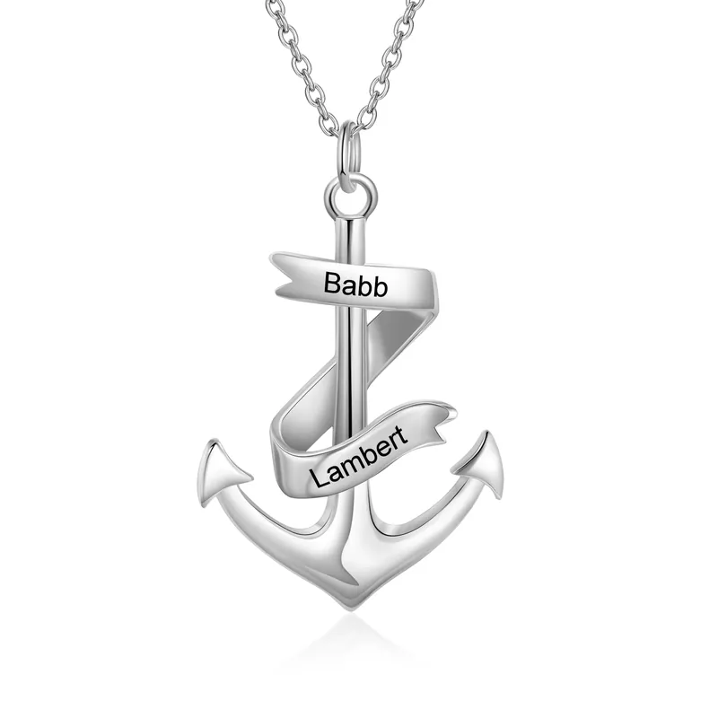 Collier pendentif d'ancre marine nautique Collier Personnalisé Homme avec 2 Prénoms|Jessemade Super Prix