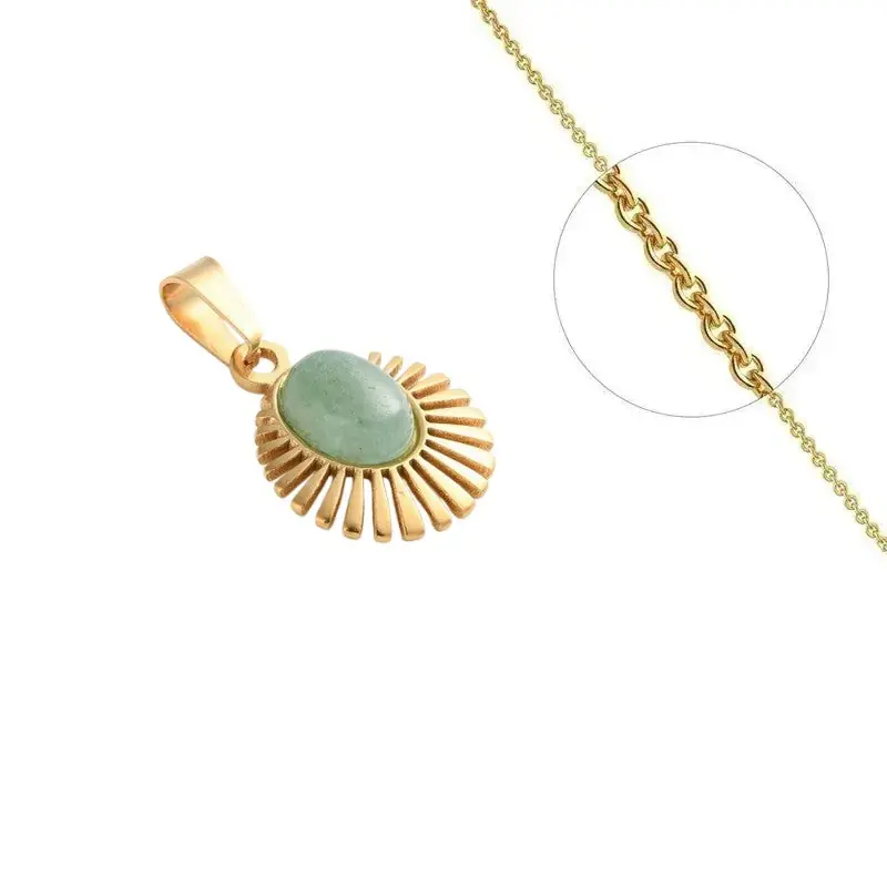 Super Prix Collier doré chaîne et pendentif pierre naturelle aventurine