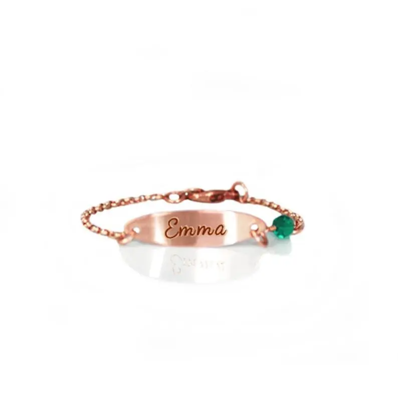 Bracelet/cheville Gourmette bébé gravable 1 Prénom Personnalisés Bracelet Pierre De Naissance|Jessemade Top Qualité