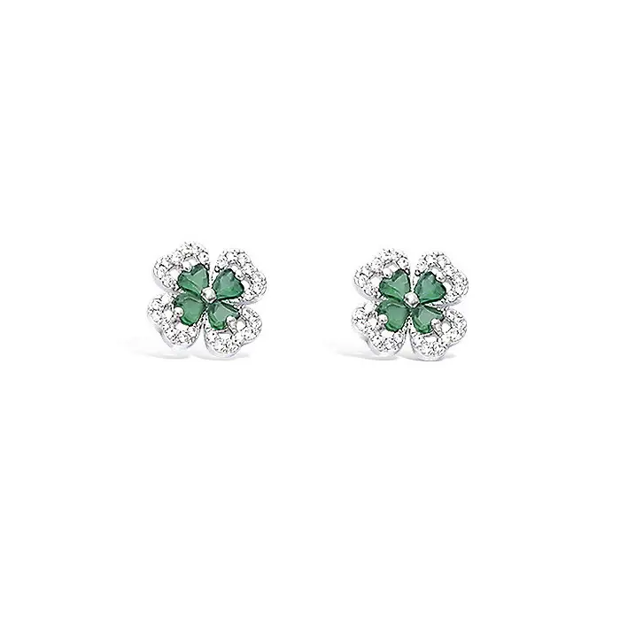 Top Vente Boucles d'oreilles trefles avec pierre verte - D'Or et d'Argent
