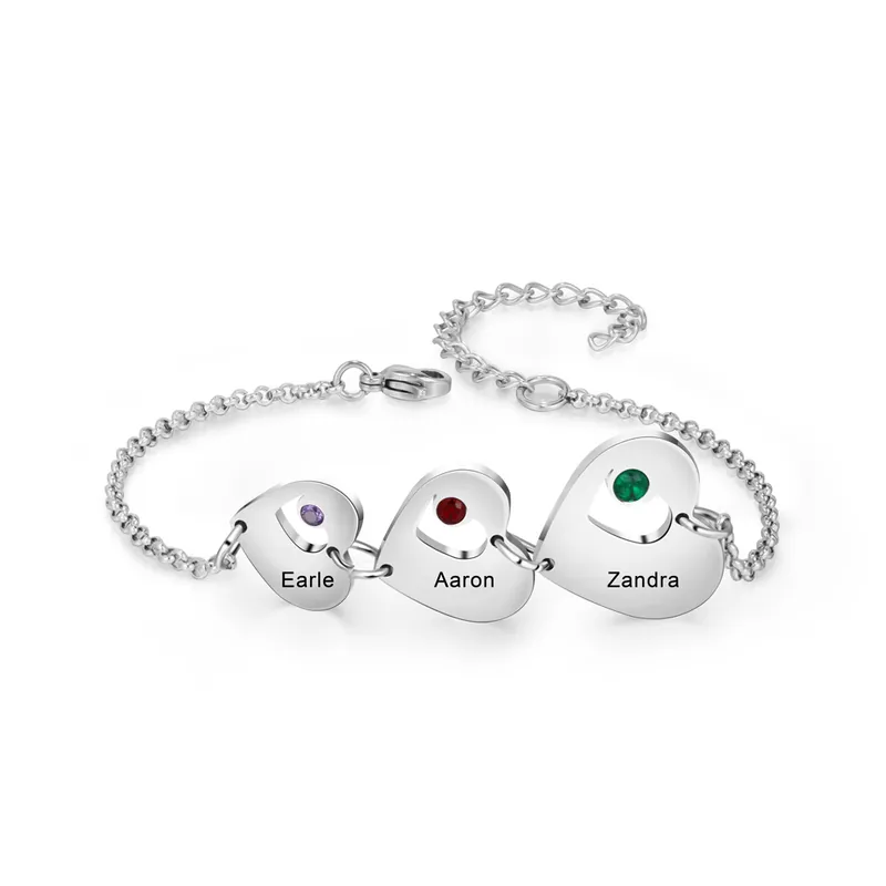 Super Prix Bracelet Cœur 3 Prénom Personnalisé Bracelet Pierre De Naissance|Jessemade